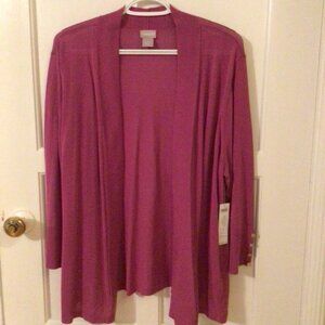 CHICO'S PURPLE CARDIGAN, PERFECT LAYER CARDI, 3/4 SLEEVES, SIZE 3 (XL 16), NWT